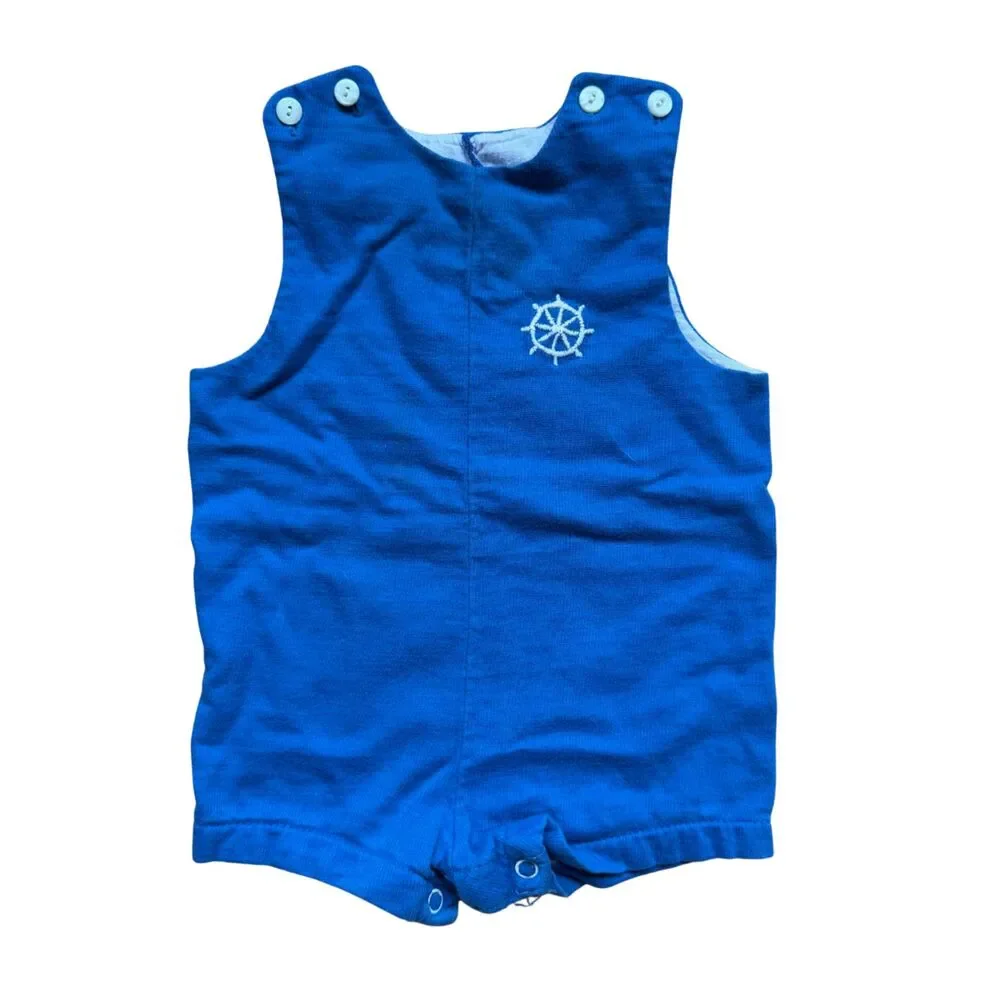 VTG Blue Carter's Baby Lined Sleeveless Shorts Nautical Sailor Romper 6 Mo 90s